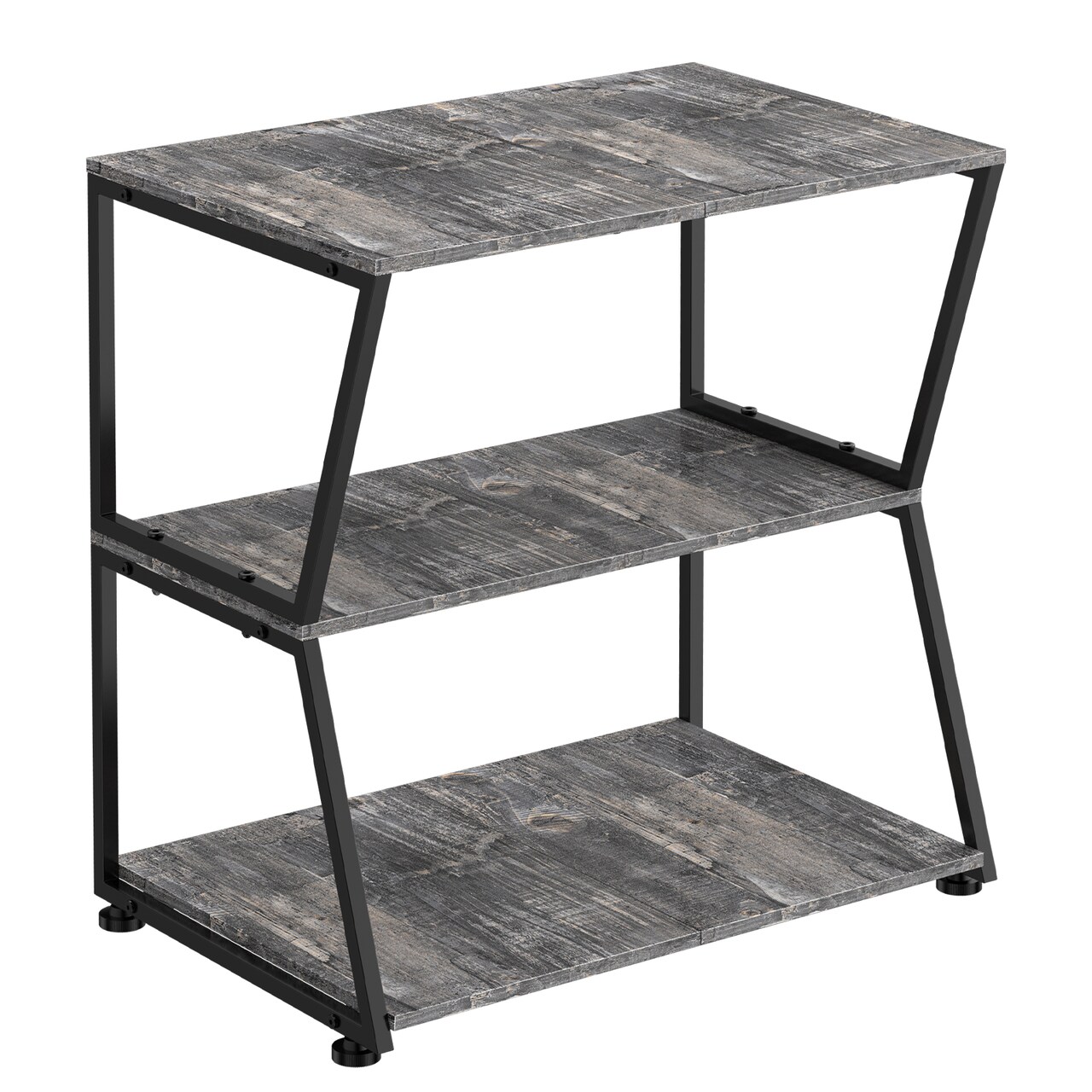 3-Tier Industrial Side Table, Rustic Grey Wood and Black Metal End Table